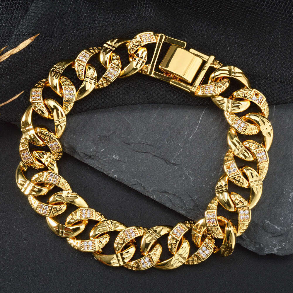 Manufacturer Export Cross-Border European and American High-Quality Flat Chain Inlaid with Diamonds Hip-Hop Cuban Necklace Rhinestone Bracelet Wholesa