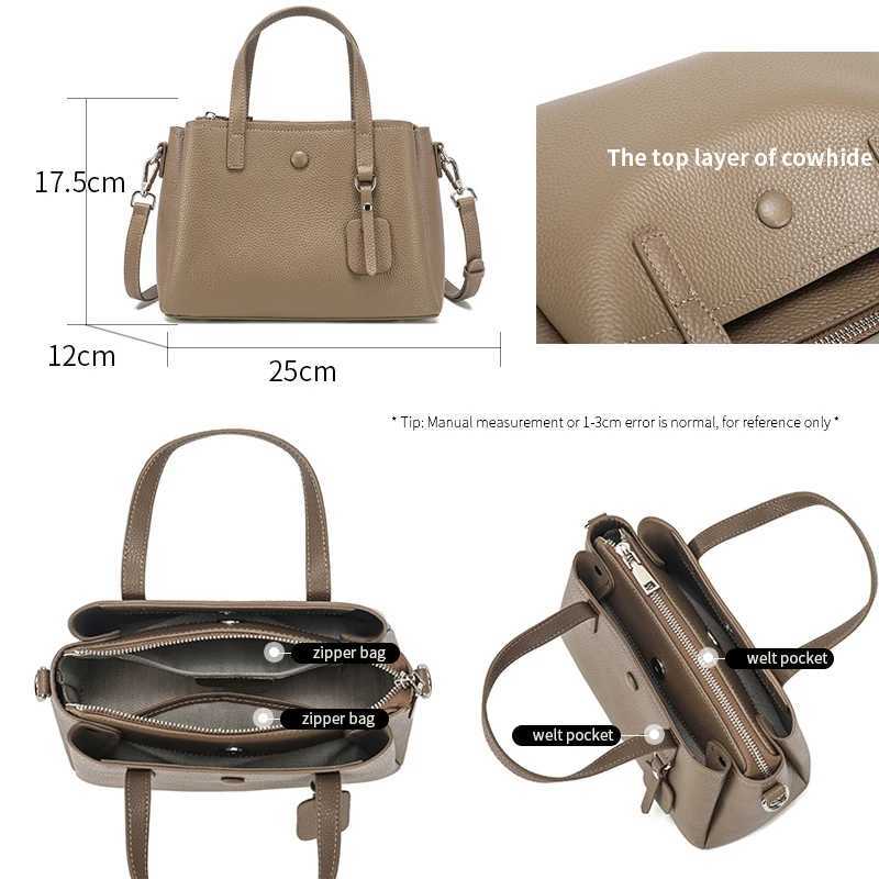 Womens Cowhide Genuine Leather Shoulder Bag Ladies Soft Cow Real Leather Handbag Female Fashion Design Crossbody Bags H260306
