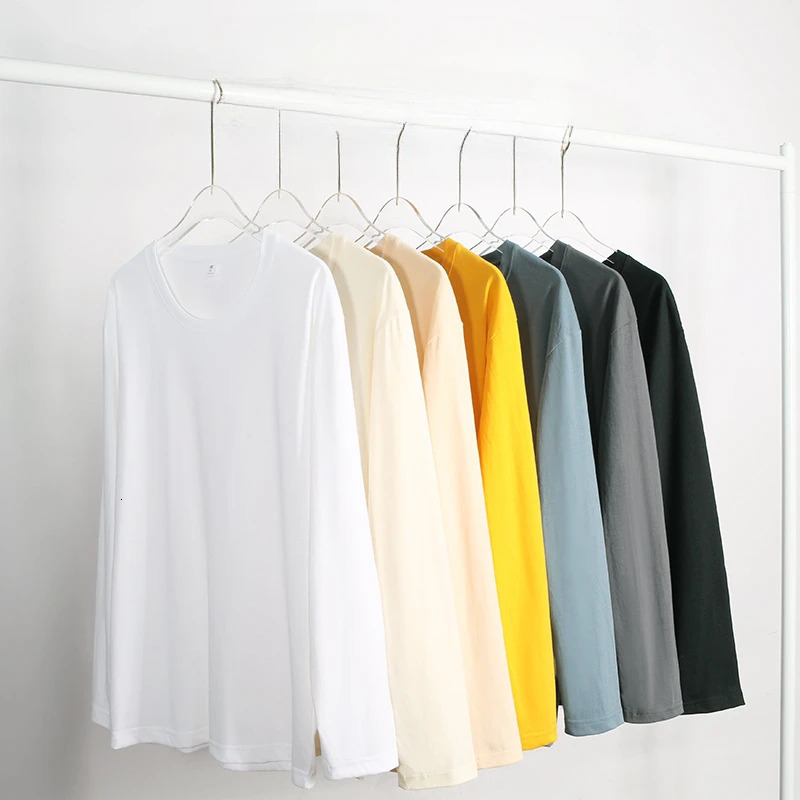 Cotton Longsleeved Tshirt Mens Solid Color Heavyweight Oneck Bottoming Shirt Spring Autumn Couple Casual Tops High Quality 260302