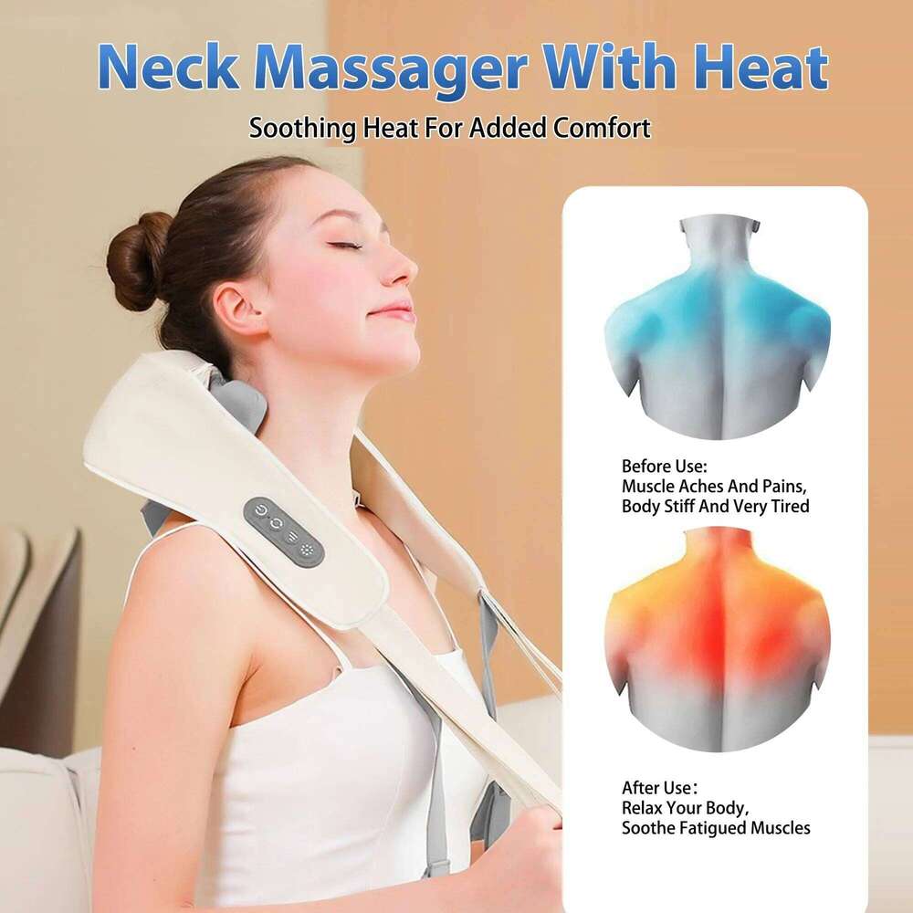 Shiatsu for Tissue Cordless Neck and Shoulder Massager with Heat 4D Deep Electric Kneading Massage 26Y0307