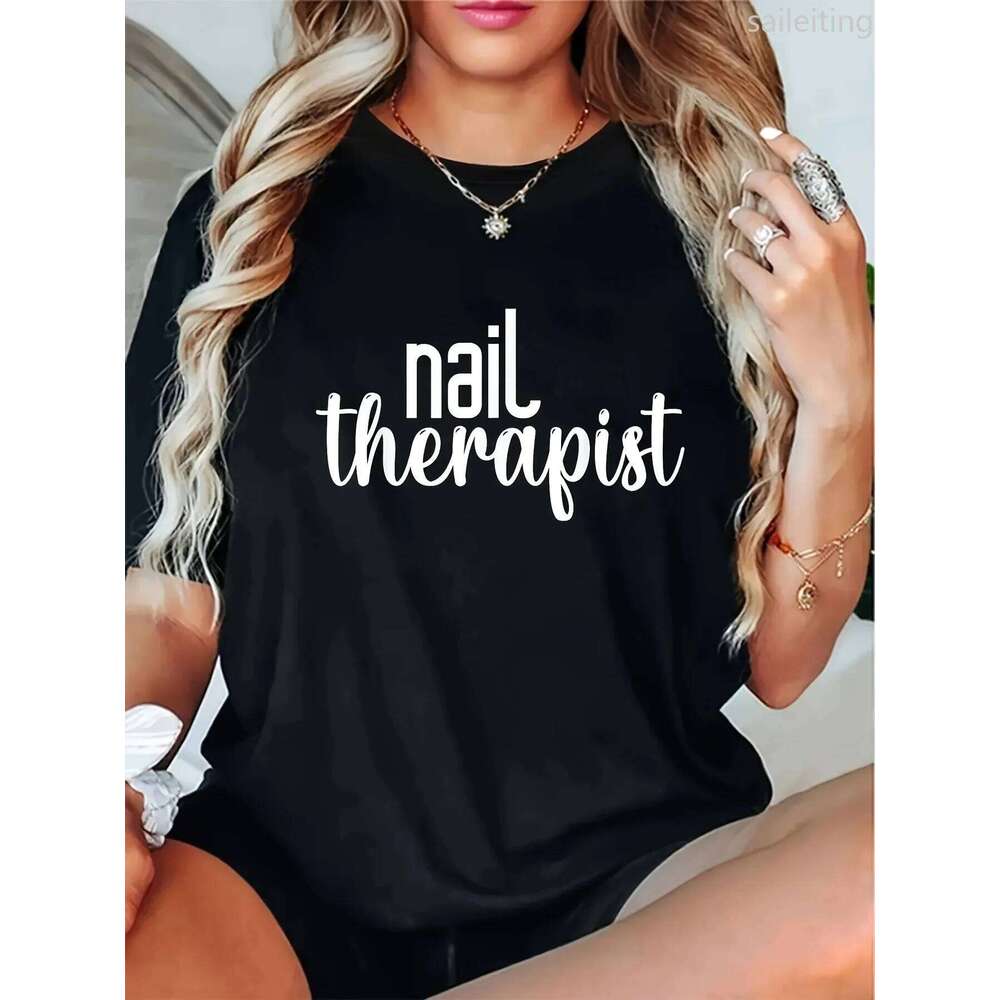 Women's Nail Therapist Graphic Casual T-Shirt Blend Round Neck Sleeve Top for Spring Summer Short Sleeved Harajuku Streetwear XJ260306 XJ260306