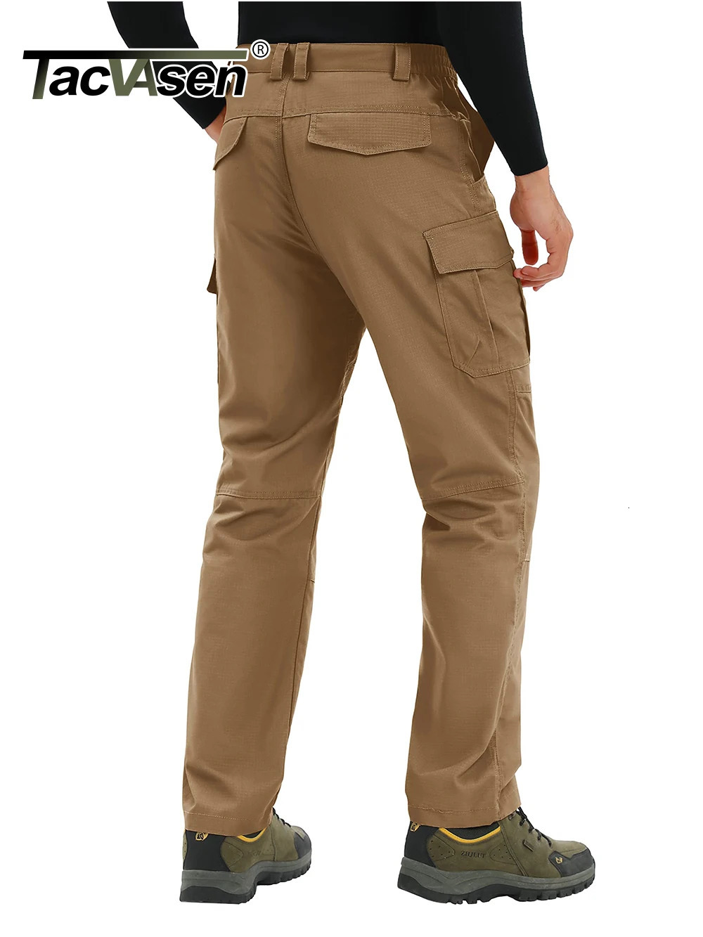 TACVASEN Cargo Work Pants With Multi-Pockets Mens Safari Hiking Pants Outdoor Ripstop Overall Training Pants Casual Trousers 260305