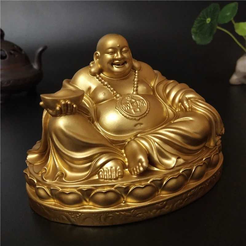 Chinese Golden Laughing Buddha Statue Feng Shui Decor for Home Office WealthT260307