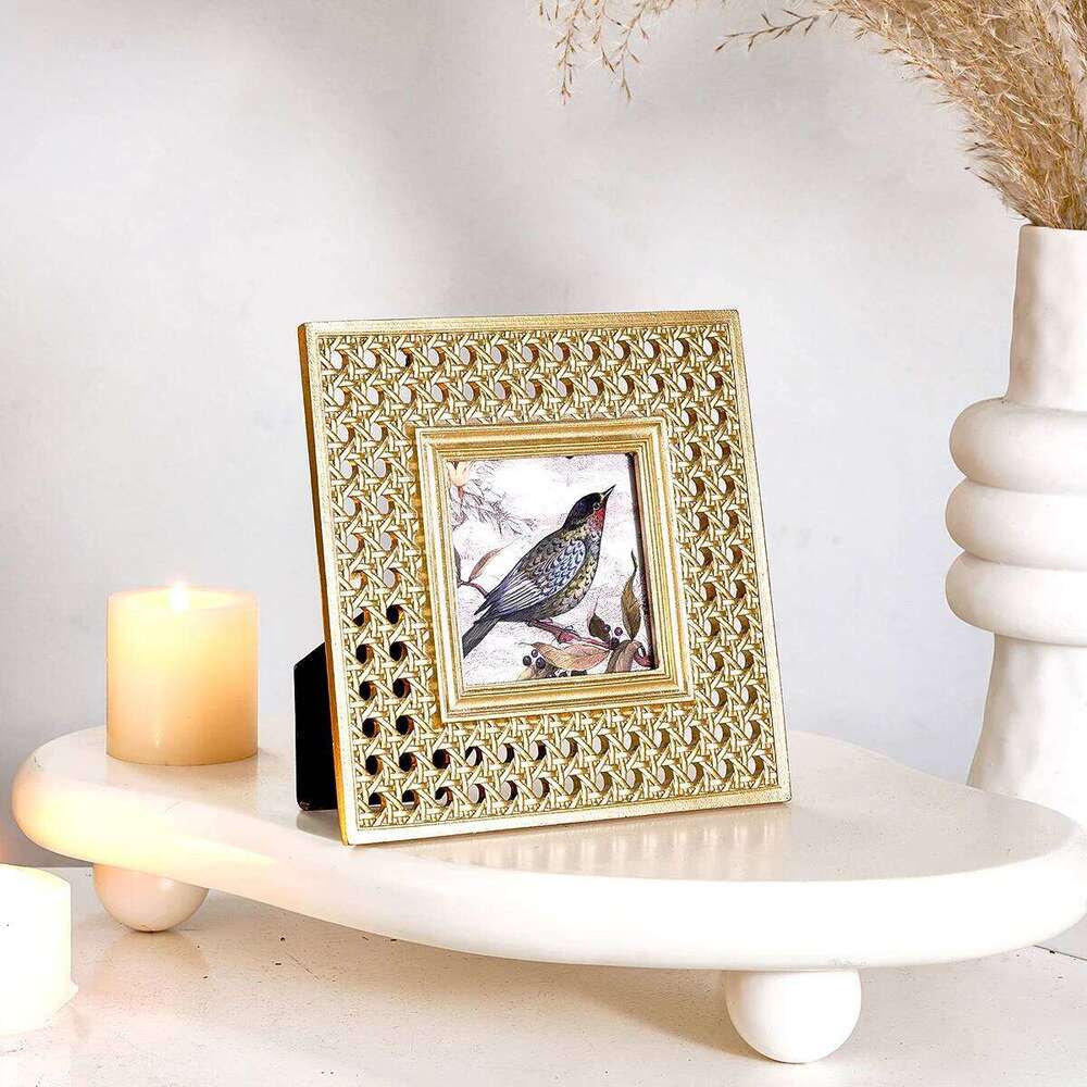 1PC, square decorative photo with a golden classic rattan weaving pattern frame decoration H260306