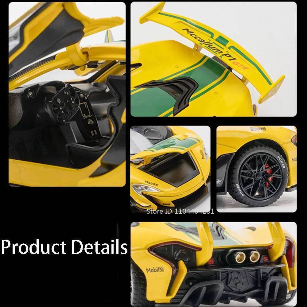 1:22 P1 GTR Model Toy Diecast Alloy Cars Doors Opened Front Wheel Steering Sound Light Pull Back Sports Car Kid Birthday Present Z260306