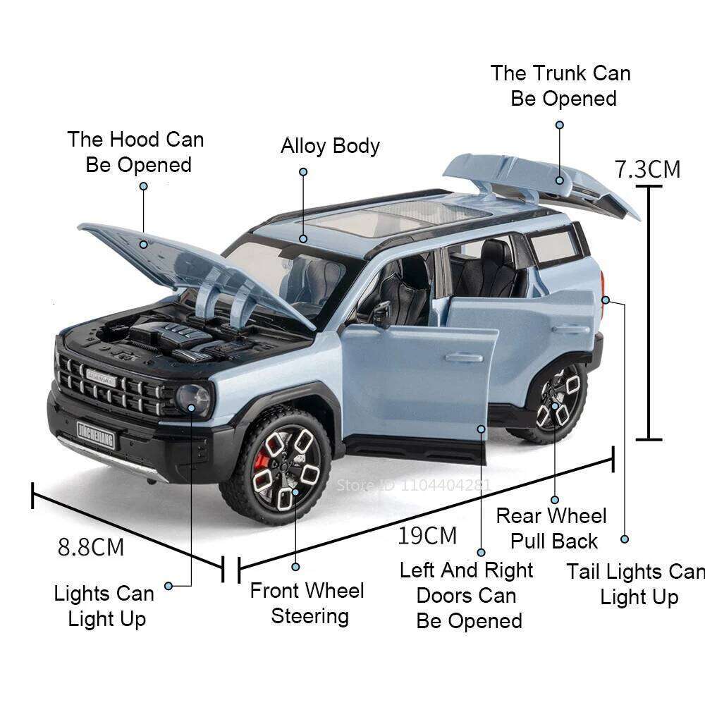 1:24 Haval X-DOG TANK 500 Alloy SUV Car Model Toy 6 Doors Opened Sound Light Pull Back Front Wheel Steering Vehice Friend's Gift Z260306