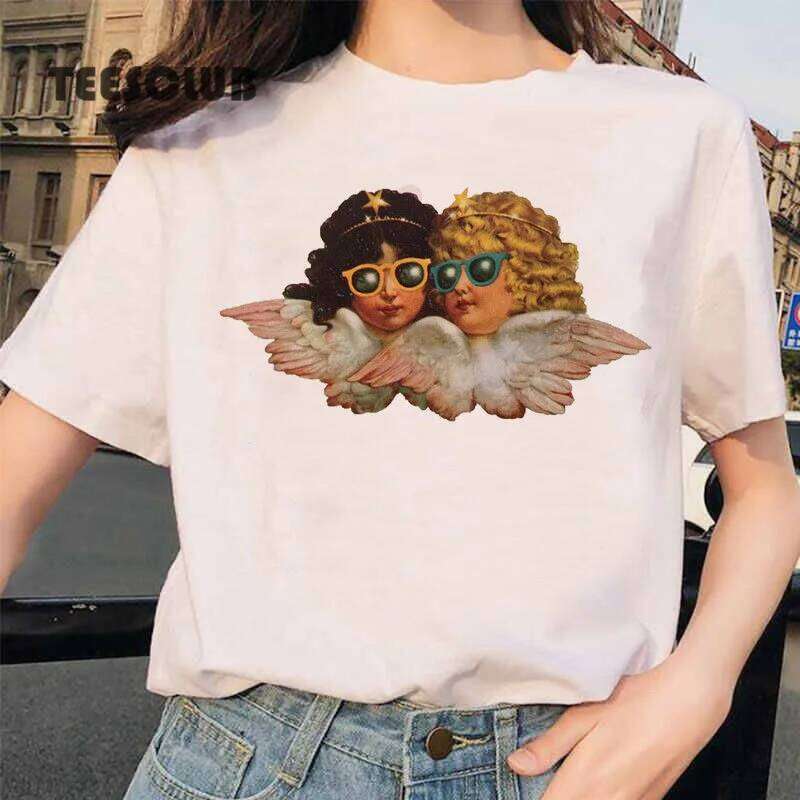 Europe United States INS Cute Little Angel Print Hong Kong Style Male and Female Couple T-shirt MEN Women Clothing XJ260306