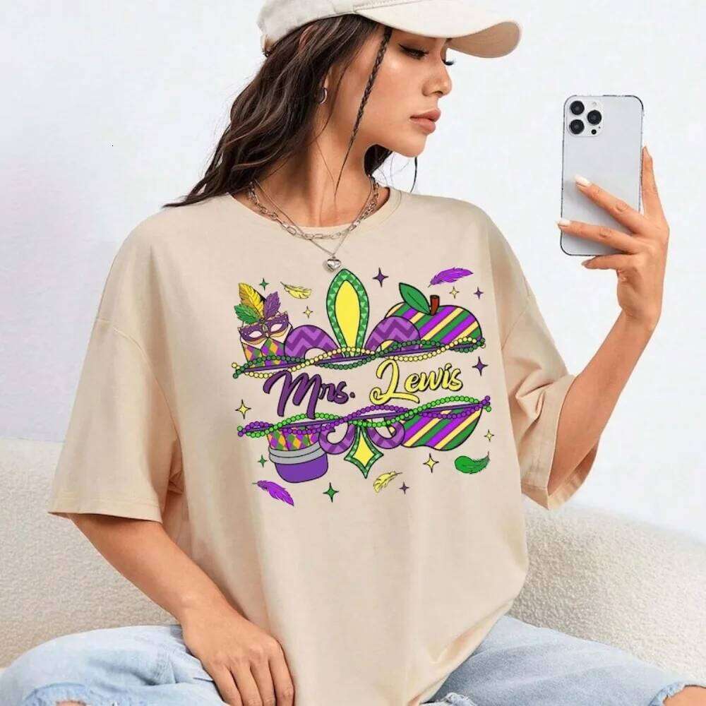 Teacher Shirt Personalized Mardi Gras Sweatshirt Fashion Printed T-shirt Tops Short-sleeve Ropa De Mujer Tees XJ260306 XJ260306