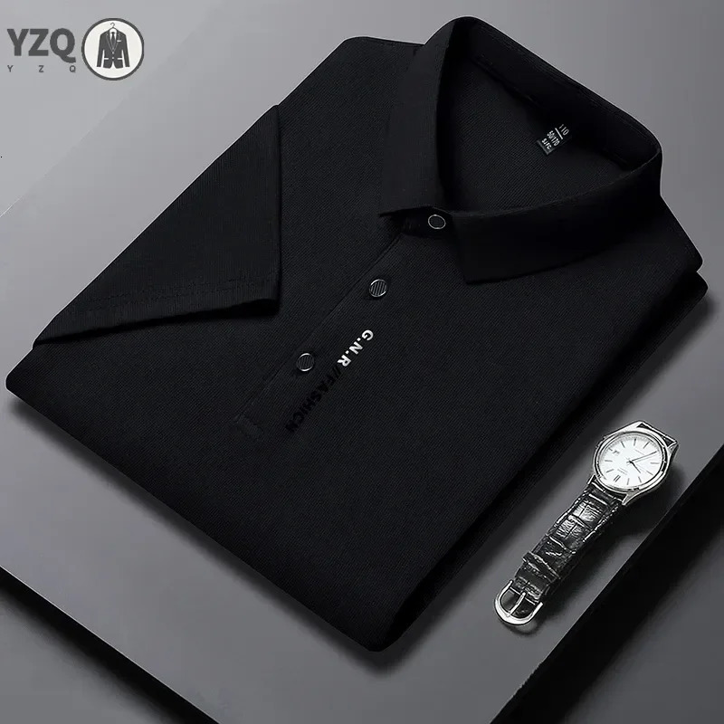 Summer Mens Business Casual Solid Color Short Sleeved POLO Shirt Comfortable and Cool Fashion T-shirt 260304