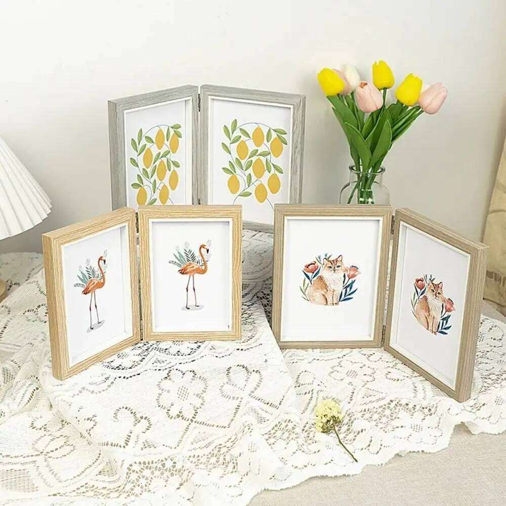 Creative Foldable Hinge Photo Wooden Rectangular Desktop Album Set 2/3/4/5 Linked 6/7/8 Inches Combination Folding Frame H260306