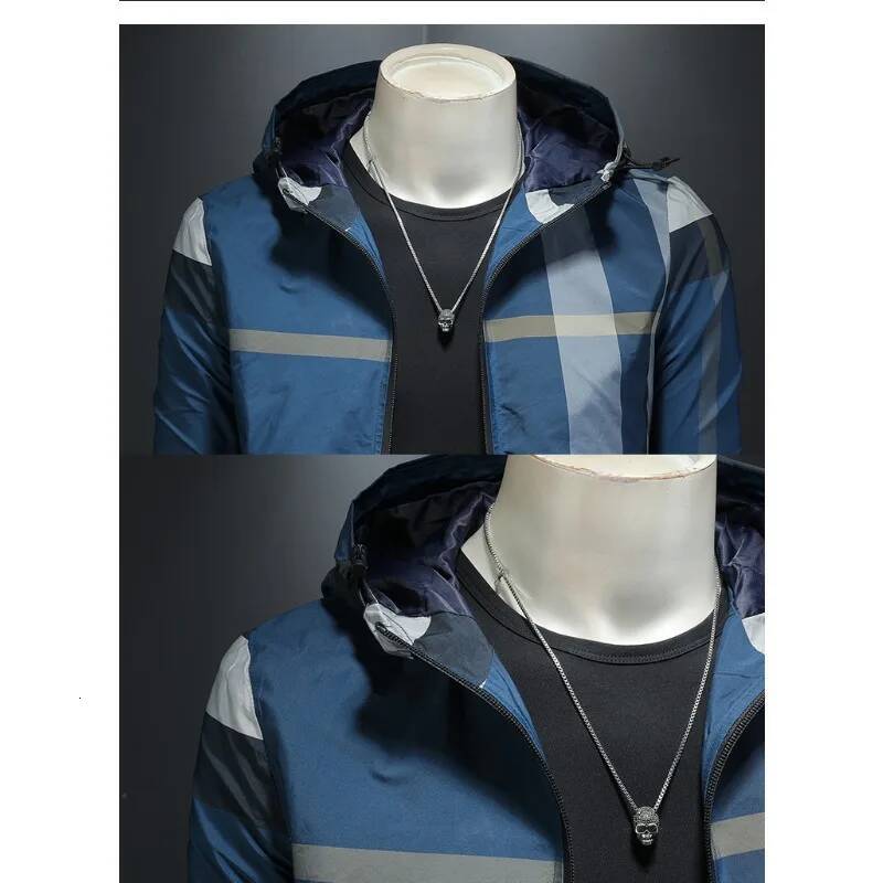 Minglu Spring Autumn Hooded Plaid Allover Printed Mens Jackets Luxury Sport Casual Long Sleeve Male Coats Overcoat Plus Size 6XL