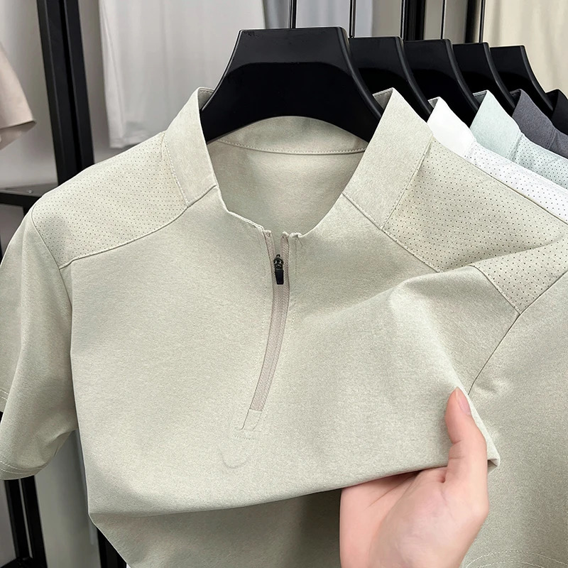 Summer Style Short-Sleeved T-Shirt for Men Casual Moisture-Wicking Quick-Drying Half-Zip Fashionable Breathable Mens Wear 260304