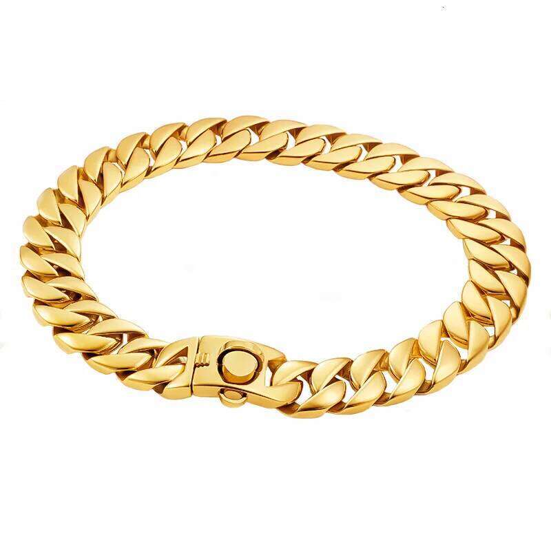 Gold Large Collar 32Mm Stainless Steel Metal Pet Choker For Labrador Rottweiler Cane Corso American Bully Dog Accessories Bamubi