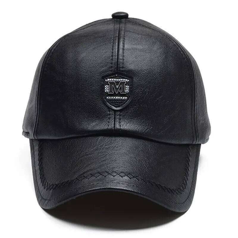 M Label Pu Leather Baseball Caps Spring and Autumn Outdoor Adjustable Casual Hats Sunscreen Hat Y260304