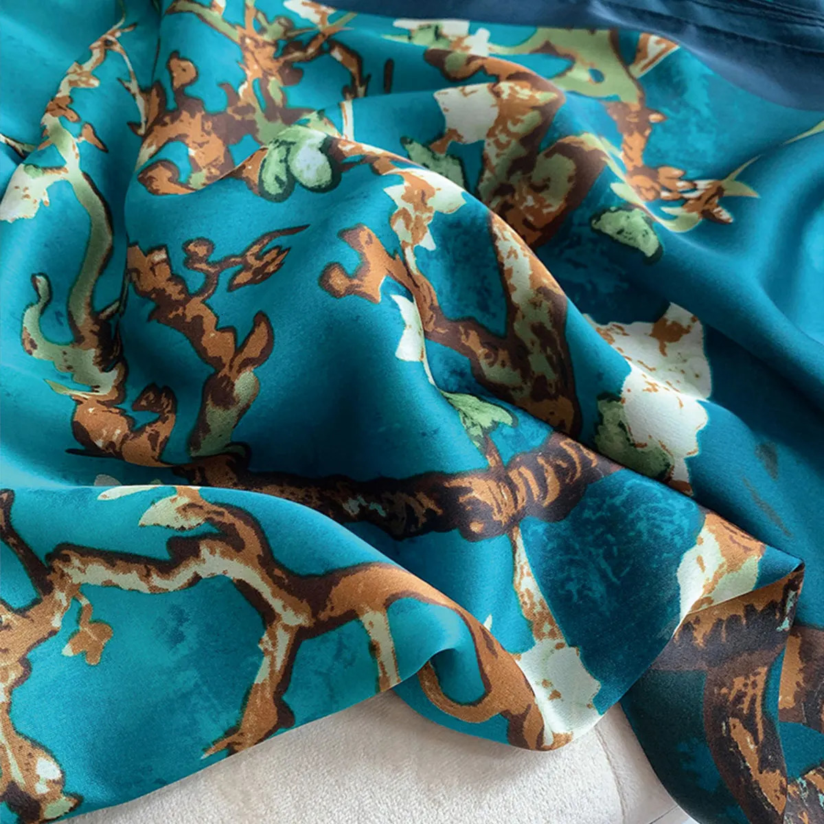 1 pcs 180x90cm Elegant Spring Autumn Silk Scarf Plum Blossom Print Long Shawl Fashionable Trendy Warm Necktie for Women 260302