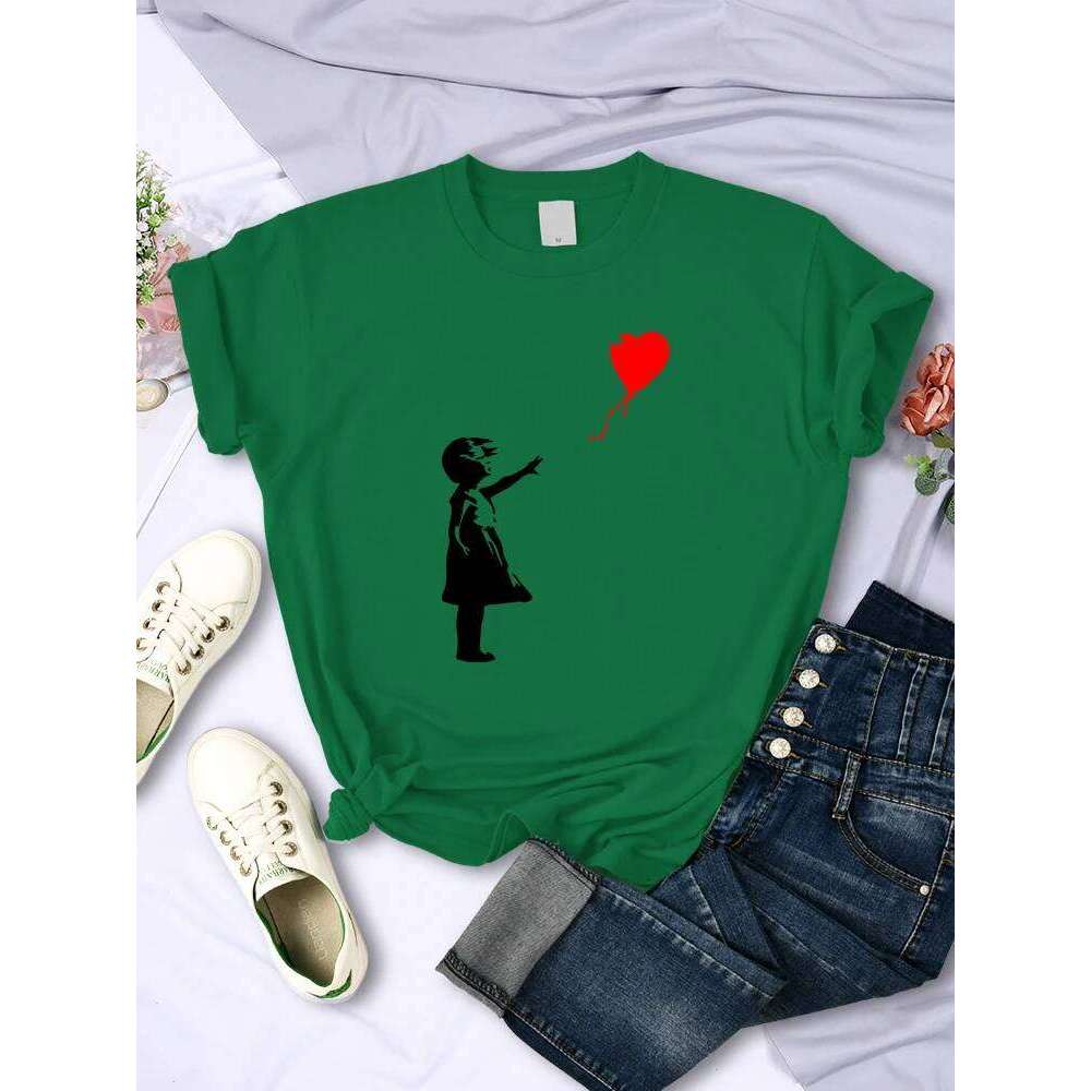 Let'S Fly Love Balloons Prints Womens T-Shirt Soft Breathable Short Sleeve Street Hip Hop Trend Tops Casual Female Tee Clothing XJ260306 XJ260306