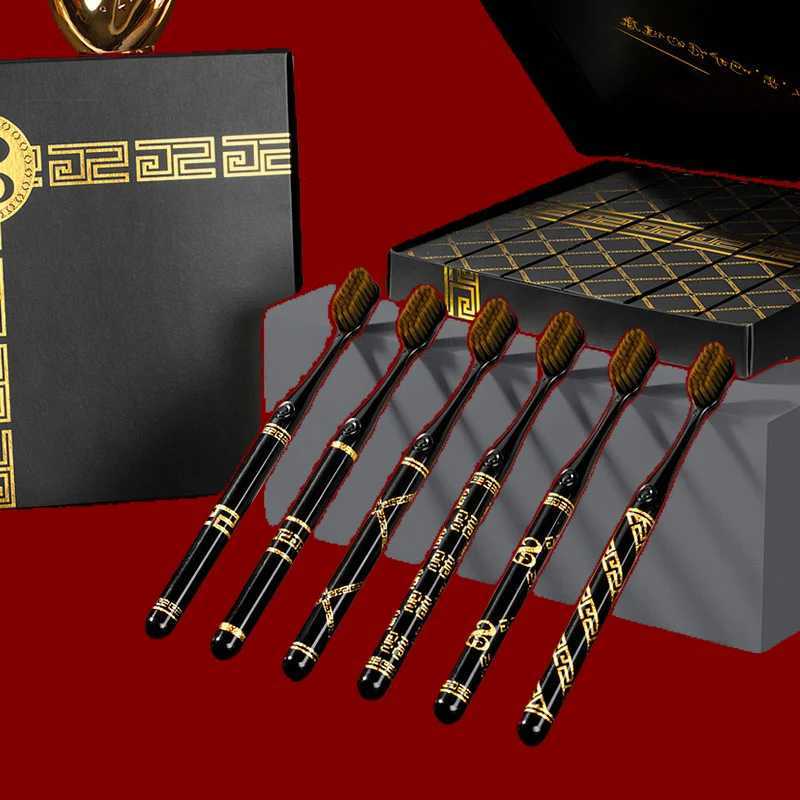 This 6-piece advanced black and gold toothbrush set with soft bristles is ideal for home teeth cleaning and oral care.T260307