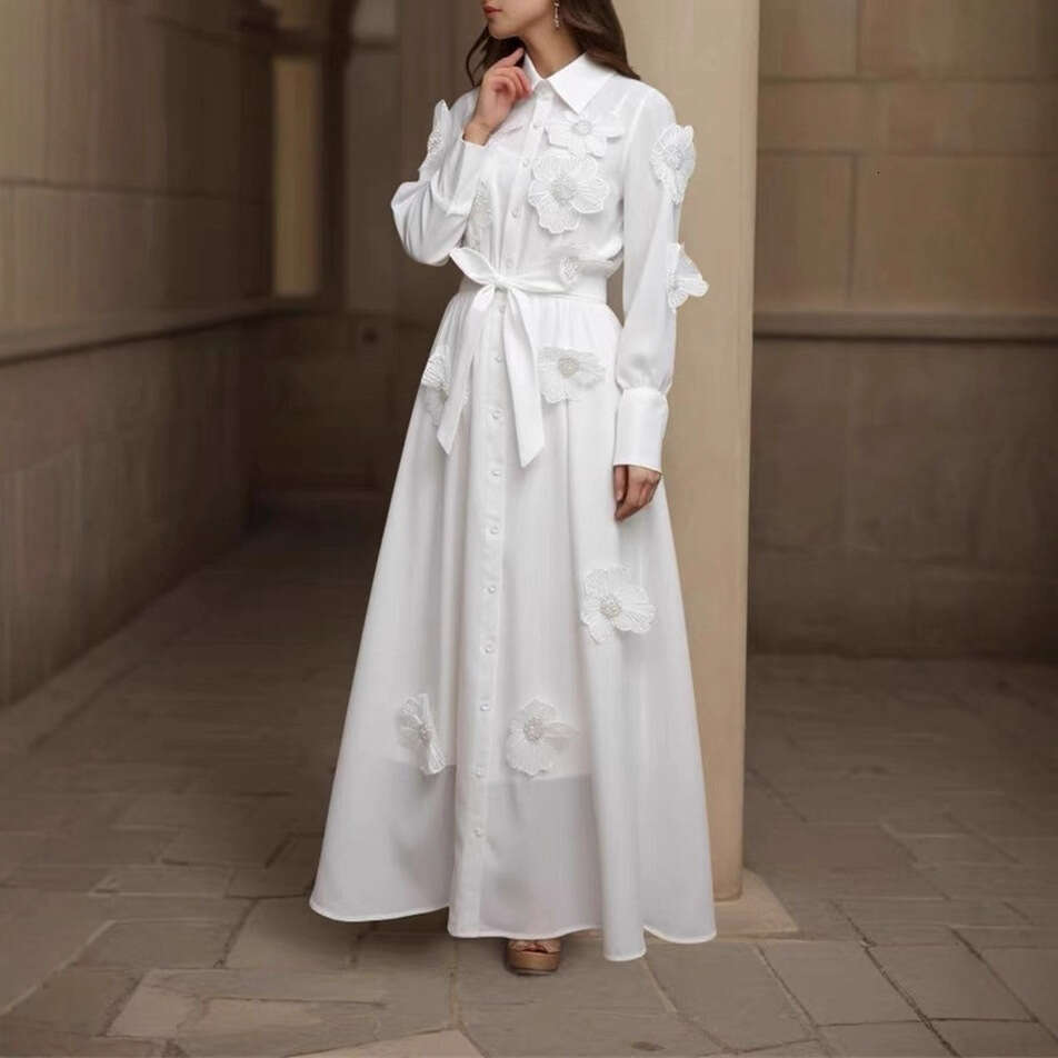 2026 Spring and Autumn Season, European and American niche a2 ladies' style commuting 3D floral solid color big hem shirt dress