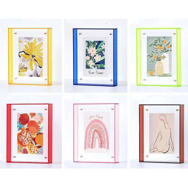 Acrylic Colored DIY Photo A4 Poster Wall Hanging Desktop Bedroom Decoration Double-sided Transparent Picture Frame H260306