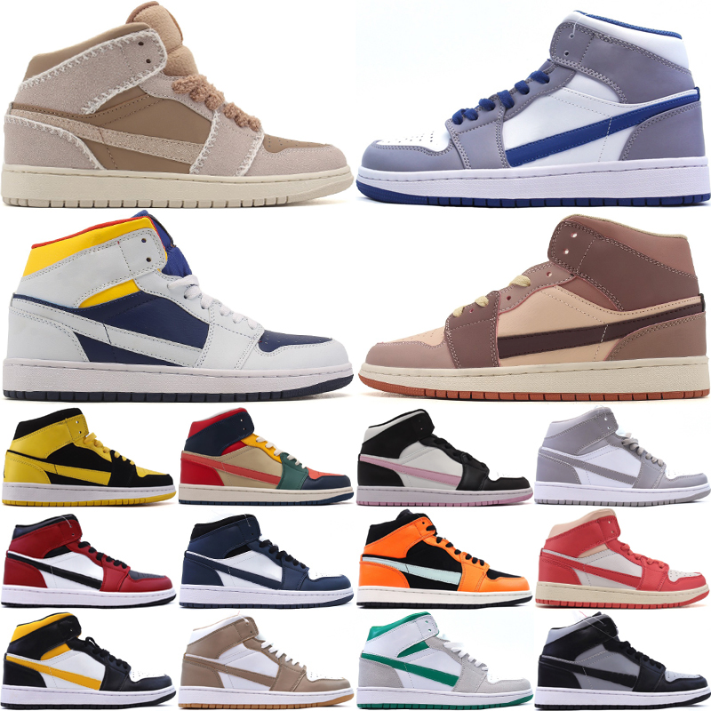 Top 1 Mid Men Women Basketball Shoes Leather Jump Mans Designer Trainers True Blue White Shadow Red Green Toe Banned Racer Blue Outdoor Sneakers Size 36-46