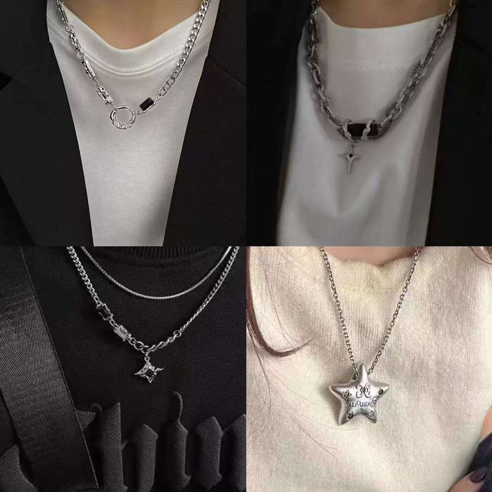 Cuban hip-hop black gemstone necklace, men's street style, niche, unisex, high-end, stylish, trendy collarbone chain, niche