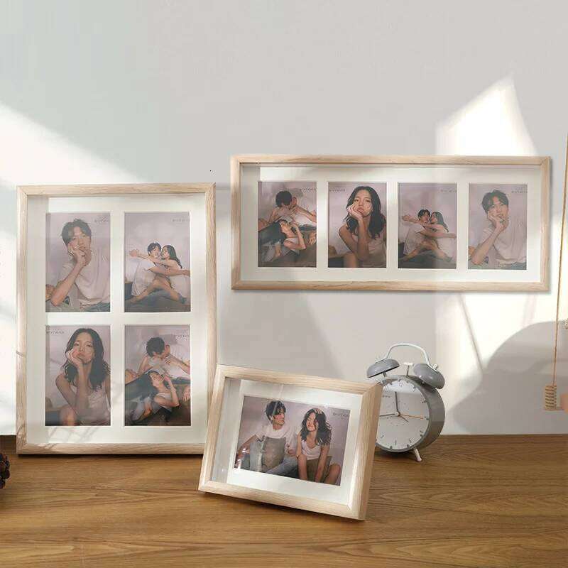 Photo table with cardboard 6 inch four hole combination photo hanging wall two or three picture frame wood H260306