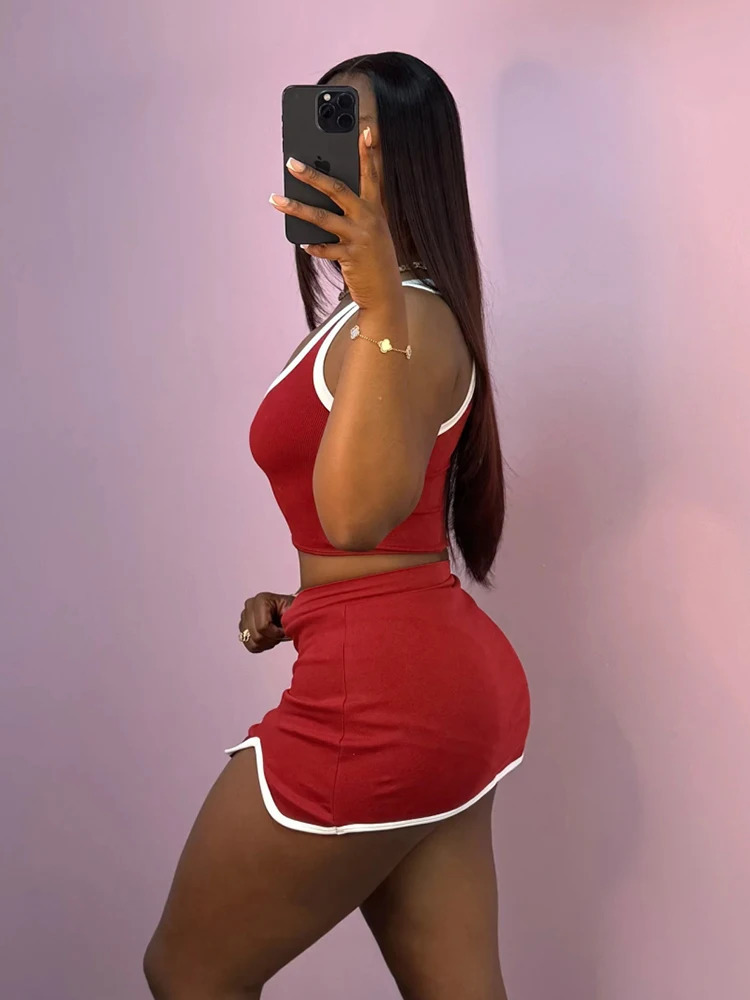 Sisterlinda Panelled Trim Matching 2 Piece Set Fashion Concise Uneck Backless Slim Crop TanksIrregular Mini Skirts Daily Suits 260306