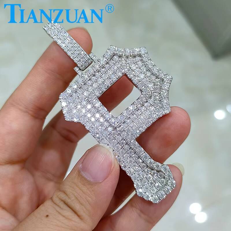 Big Size P Letters Words D VVS White Moissanite Pendant 925 Sterling Silver Hip Hop Jewelry Engagement Datting