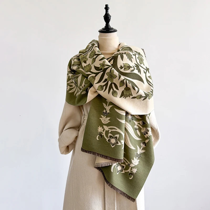 2025 Womens Winter Cashmere Scarf - Floral Printed Tasseled Pashmina Shawl Wrap Bandana Poncho 260302