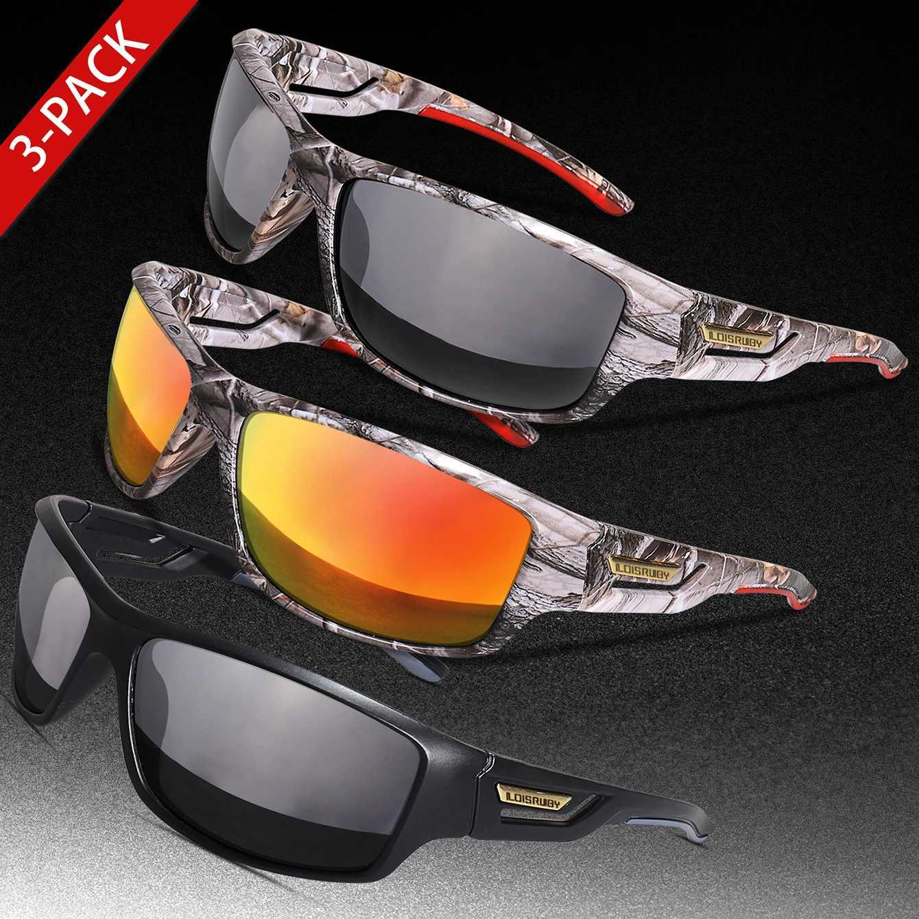 3 Pairs Polarized Fishing Sunglasses Men Camo Military Style UV400 For Cycling Riding Running Fishing And Driving S260304