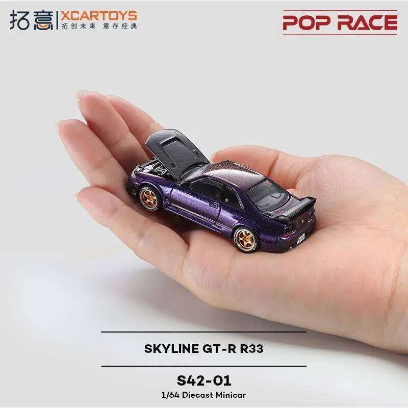 POP RACE PR640256 1:64 Nissan Skyline GTR R33 Midnight Purple S42-01 Alloy Die Cast Car Model Collection Gift Z260306