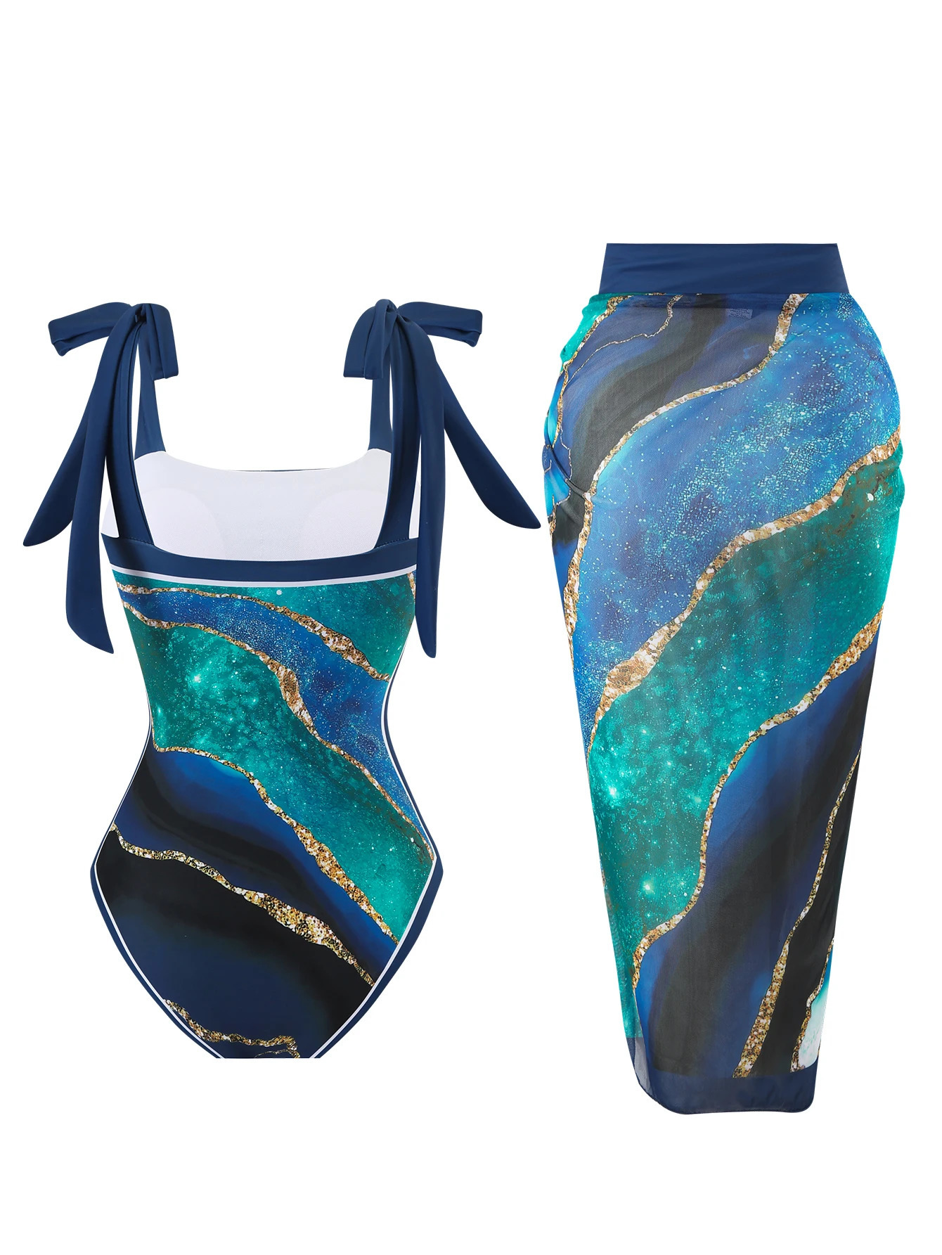 Summer CustomMade Digital Printed OnePiece Bikini Swimsuit for Women Conservative Sun Protection Gauze Skirt 2P 260306