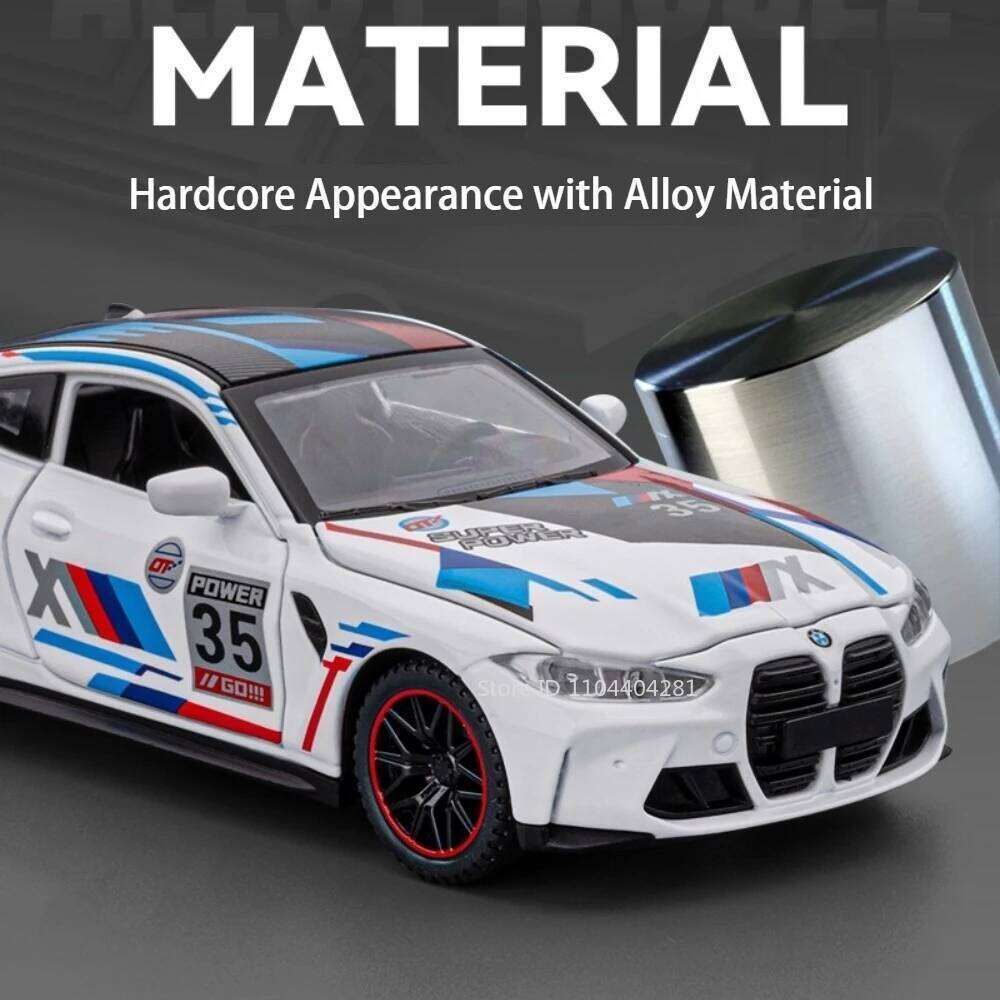1:32 Scale M4 GTR Alloy Sports Car Model Diecast Toys Doors Opened Sound Light Pull Back Miniature Toy Popular Gift for Children Z260307