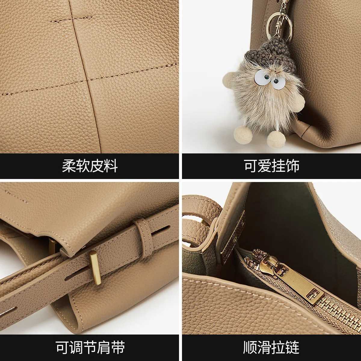 FOXER Simple Genuine Leather Handbag Womens Shoulder Bag Tote Bucket Bag Large Capacity Female Cross body Bag Pusre Casual H260306