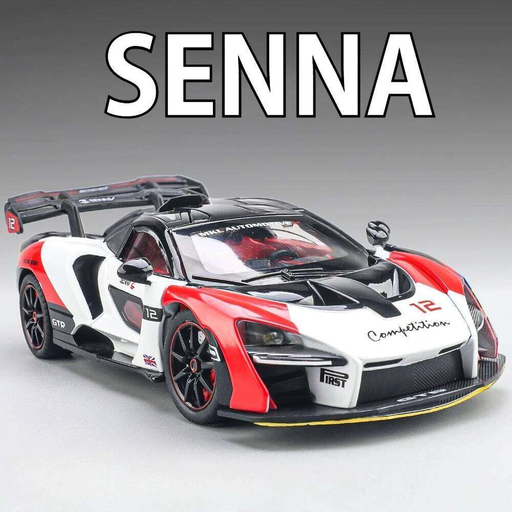 1:24 Senna GTR 720S Miniature Model Alloy Diecast Sports Car Toys Front Wheel Steering Sound Light Pull Back Boys Festival Gifts Z260307