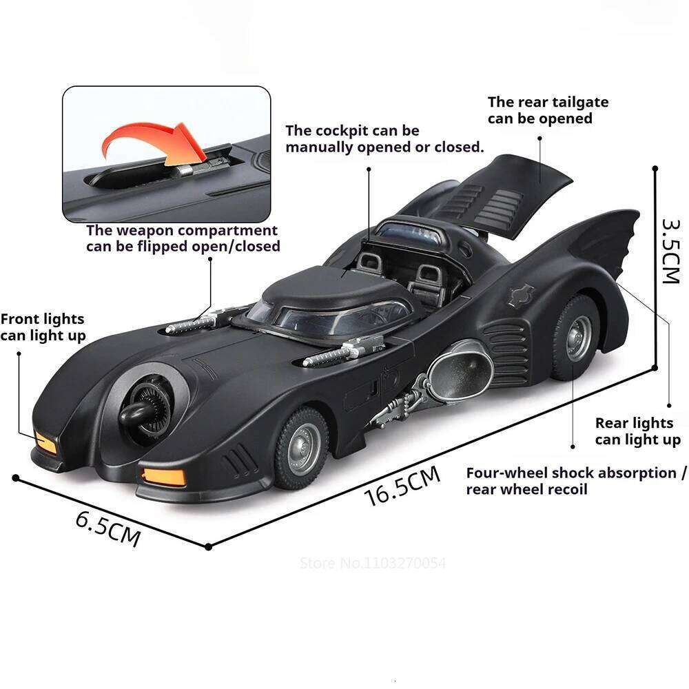 1:32 Batmobile Pagani Huayra BC Miniature Model Diecast Alloy Car Toys Sound Light Pull Back Doors Opened Vehices Christmas Gift Z260306