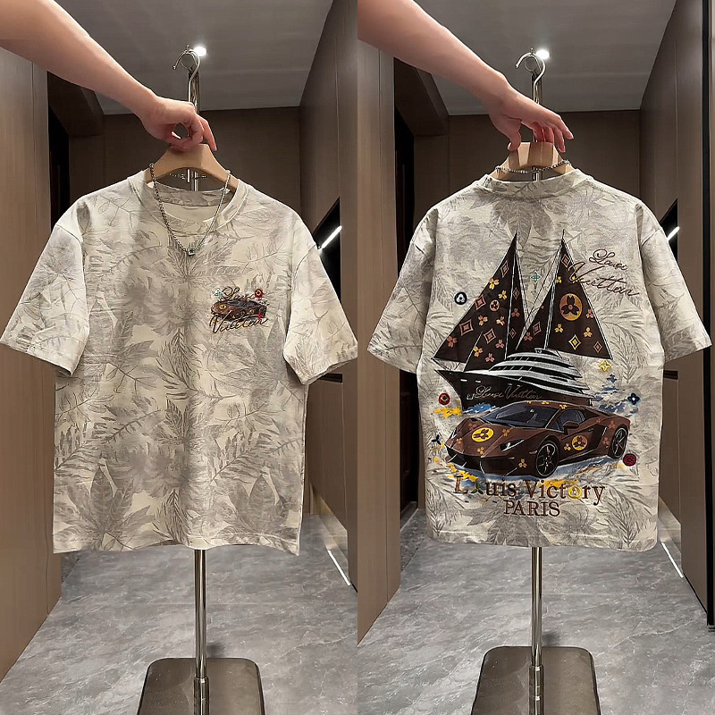 Luxury Brand Designer Clothes Trendy Brand Embroidered Letter Short Sleeve T-Shirt For Men Summer Versatile Painted Smooth Sailing Printed Half Sleeve
