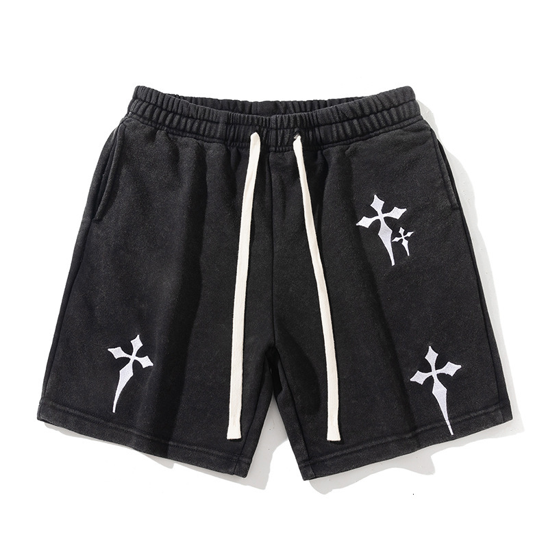 Luxury Brand Designer Clothes Hot-Selling Item! 2026 Summer Trendy Brand Embroidered Cross Washed Vintage Casual Loose Sports Shorts For Men And Women