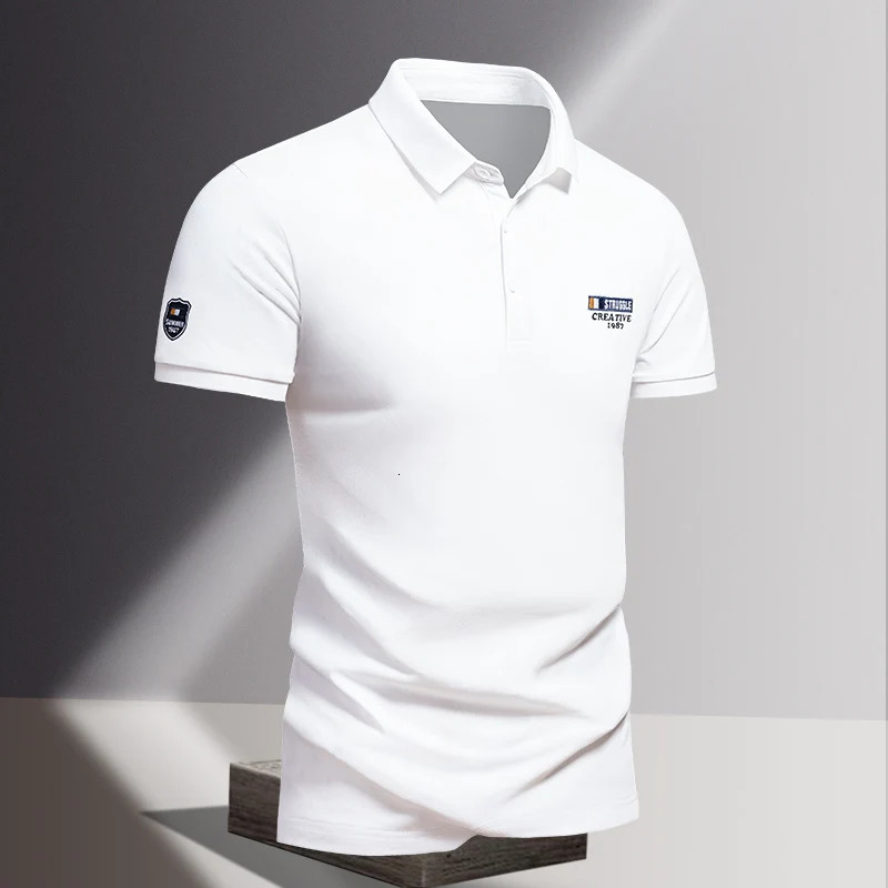 Summer Boyfriend Mens Clothing Letter Pullover Turn-down Collar Button Short Sleeve Epaulet Formal T-shirt Casual Classic Tops 260304