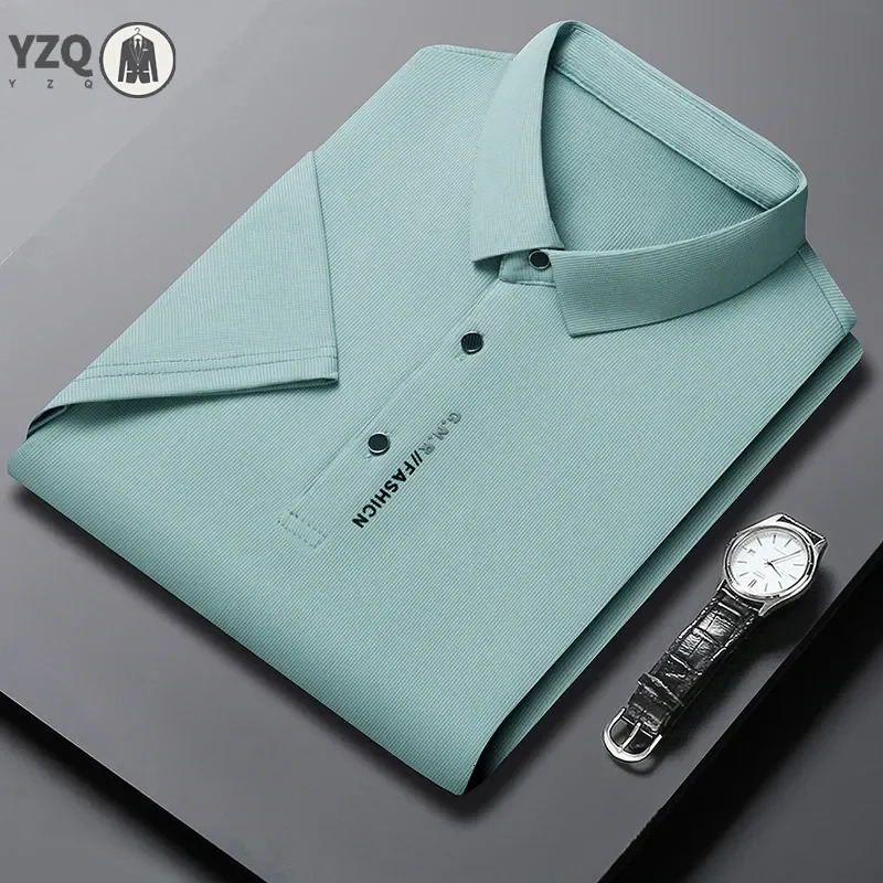 Summer Mens Business Casual Solid Color Short Sleeved POLO Shirt Comfortable and Cool Fashion T-shirt 260304