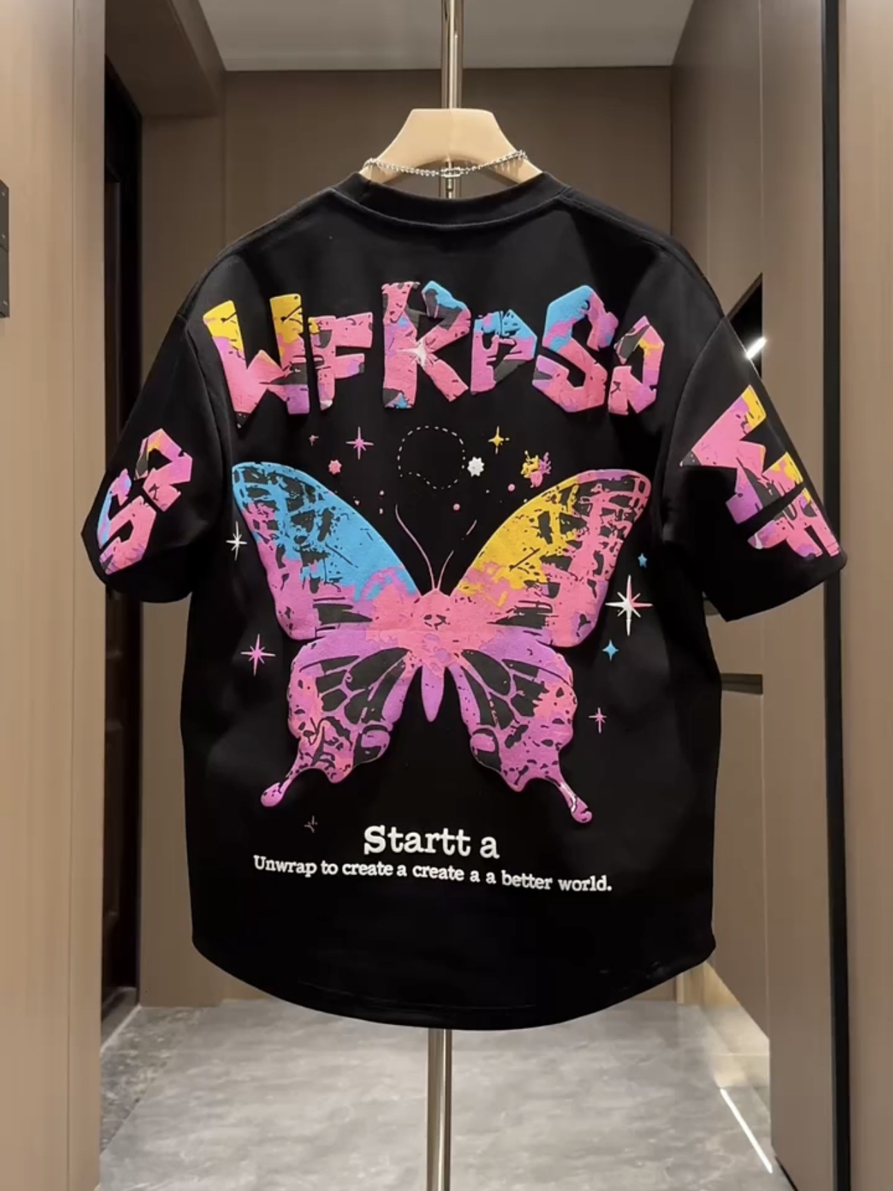 Luxury Brand Designer Clothes 2025 Summer New Men's Short Sleeve Embroidered Foam Printed Colorful Butterfly Casual Half Sleeve T-Shirt Fashion B