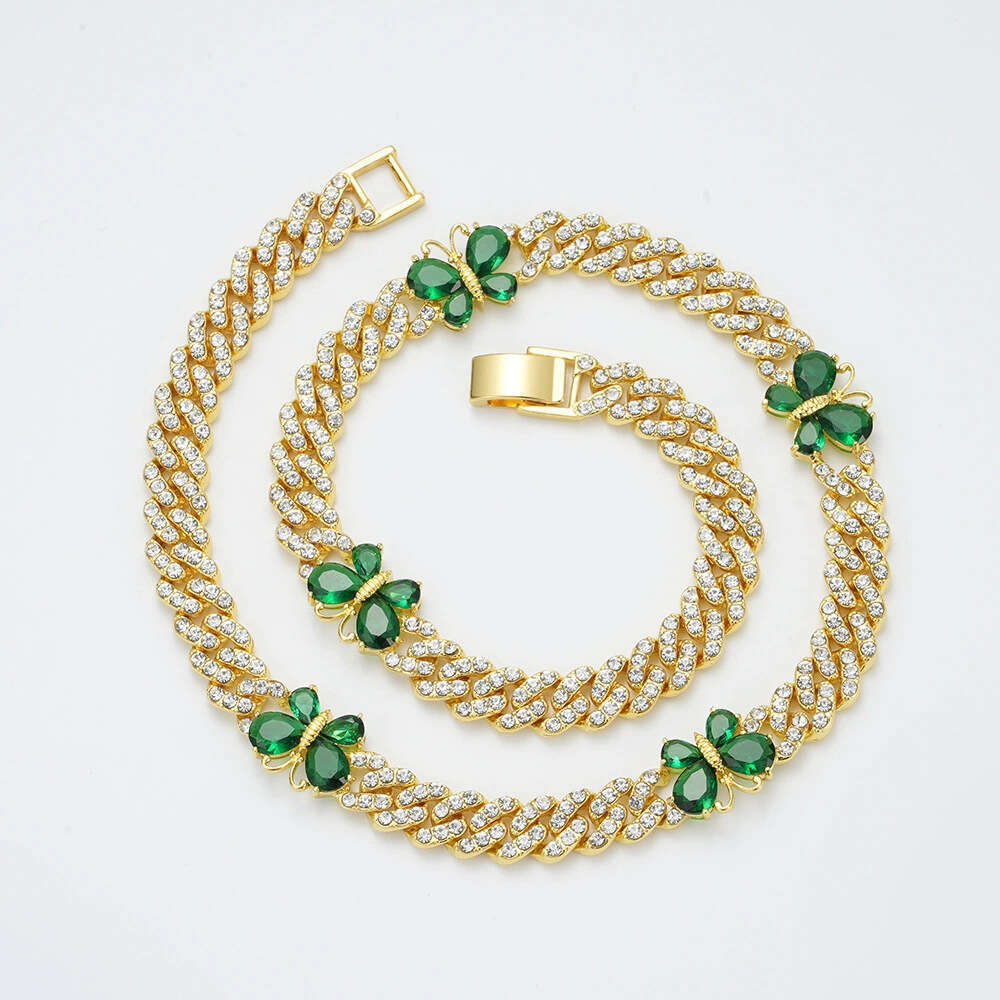 European American trendy Cuban chain full of diamonds, cool diamond-shaped high-quality zinc alloy necklace, hip-hop necklace for men and women, whole