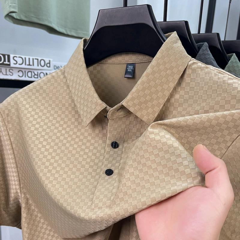 Seamless Polo Shirt - Short Sleeve Ice Silk Feel Nordic Style Soft Comfortable Summer Wear Mens Golf Shirt 260305