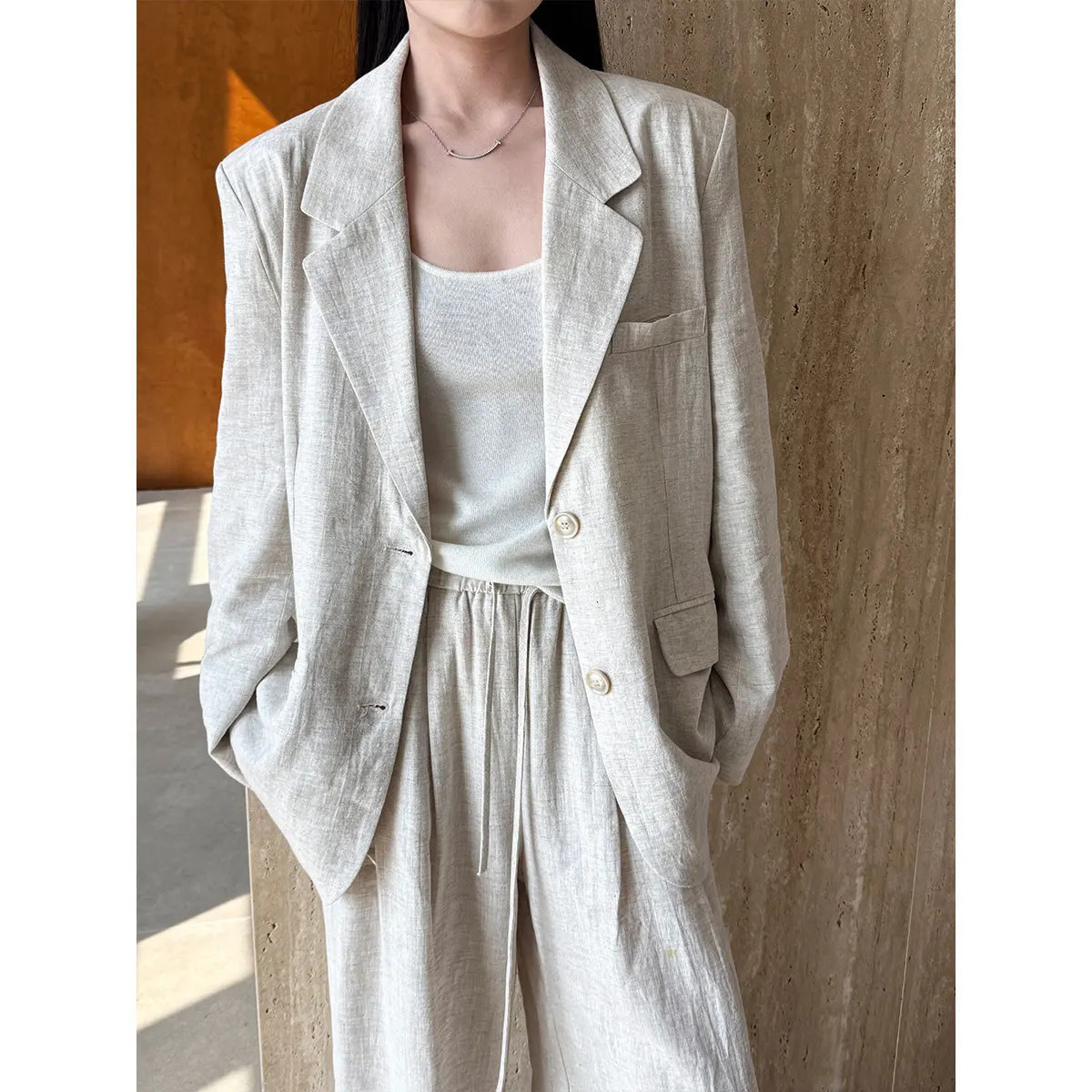 Linen Blazer For Women Spring Cotton-linen Suit Pants Set Sold Separately 260304
