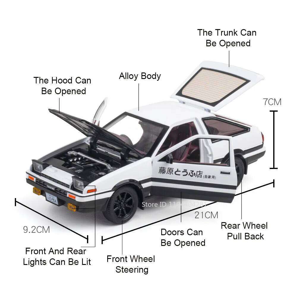 1:24 Lancer Evolution IX AE86 Miniature Toy Alloy Diecast Model Car Doors Opened Front Wheel Steering Vehice Home Decor Ornament Z260307