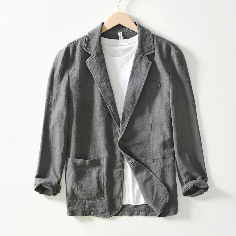 White black blue Travel quality Mens Casual Suit Autumn Cotton Linen Loose Solid Color Thin Regular Casual Suit Jacket 260306
