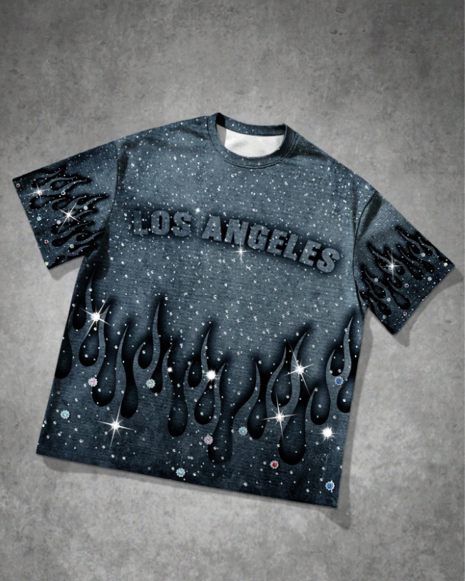 2026 Trendy printed short-sleeve for men retro-style T-shirt with niche design trendy brand short-sleeve top loose and comfortable