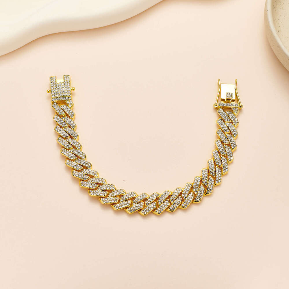 European and American Alloy Heavy Industry Full Diamond Cuban Chain High Quality 14mm Diamond-Encrusted Men's Hip-Hop Thick Necklace