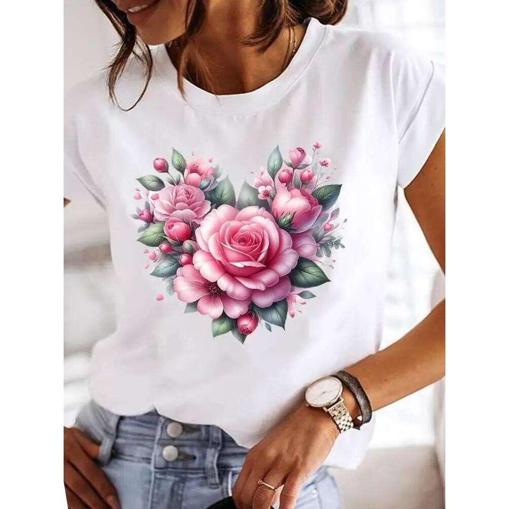 Clothes T Female Clothing For Women Graphic Tee Fashion Lady Sweet Flower 90s Casual Top O-neck Short Sleeve Print T-shirts XJ260306