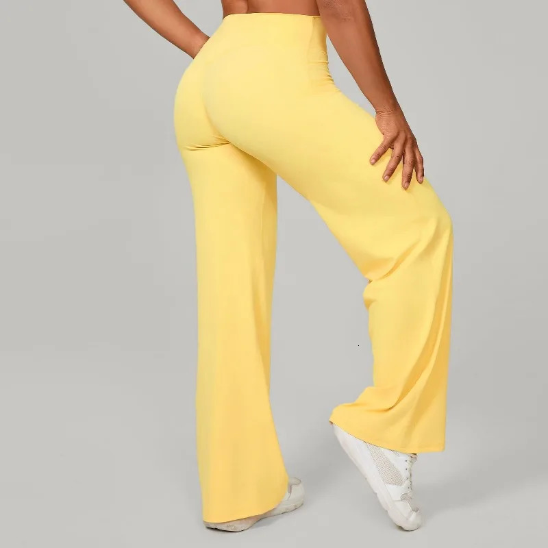 Womens Pilates Straight Leg Yoga Pants Hip Lifting Tight Fitting Wide Outdoor Sports Running Casual Fitness 260306